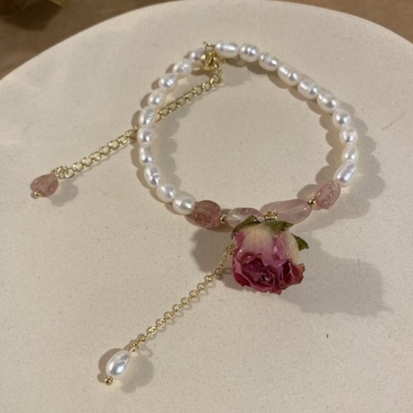 Jewelry - Gold Plated Eternal Flower Natural Freshwater Pearls Charm Bracelets